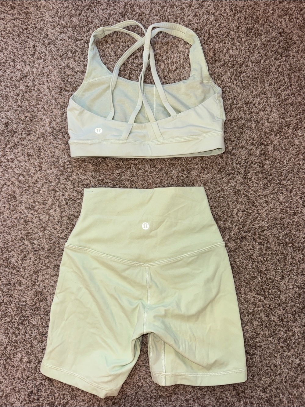 lululemon athletica Pale Green Strappy Sports Bra & High-Waist Bike Shorts Set